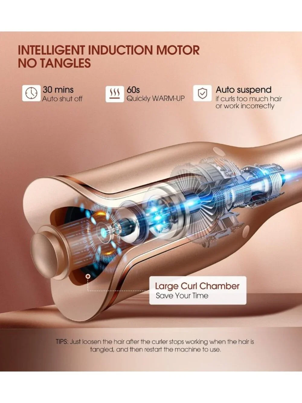 Automatic Curling Iron with 1'' Wand, 4 Temp Settings, Anti-Tangle & Auto